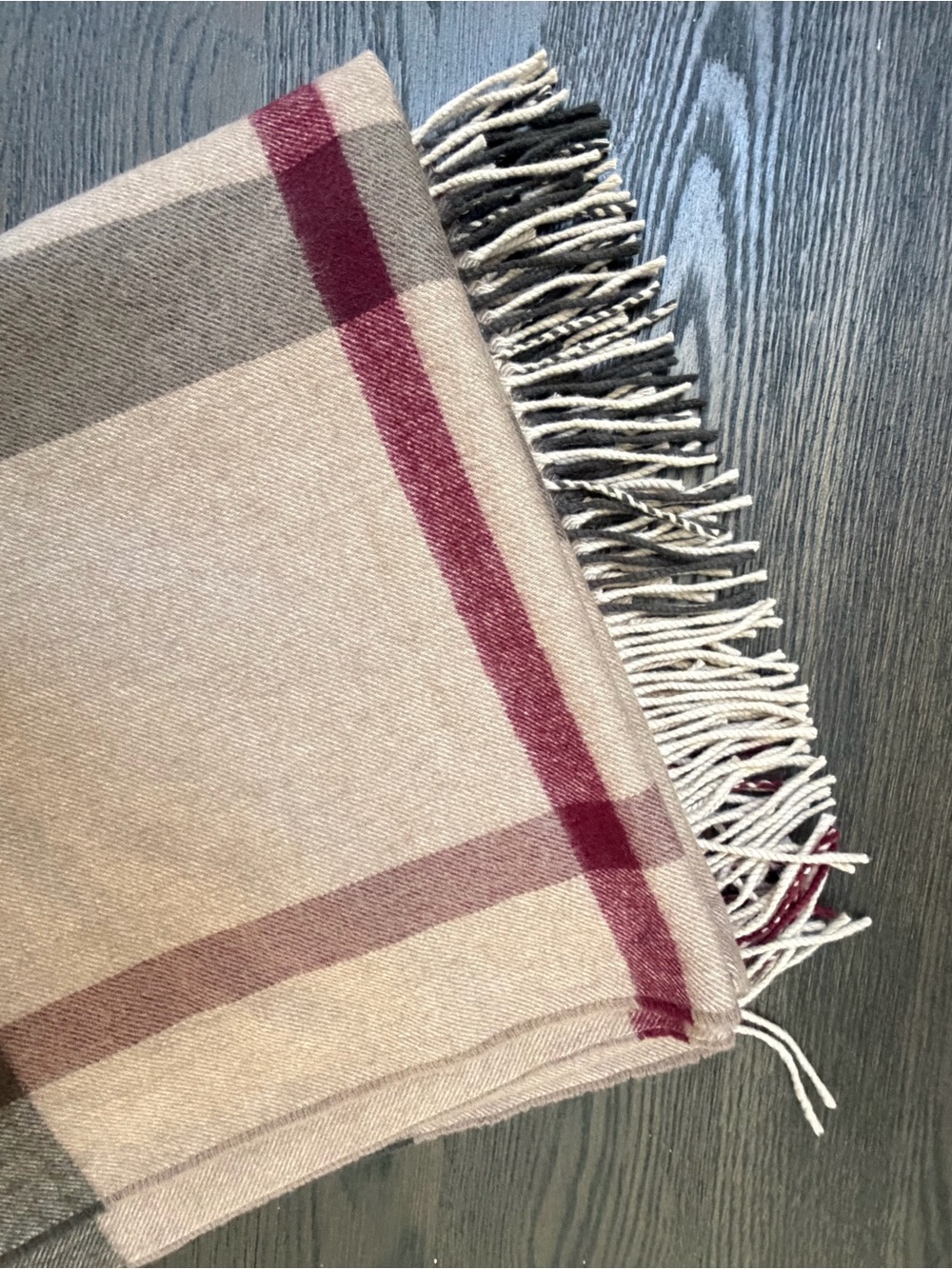 Beige and Burgundy Plaid Fringe Throw cape